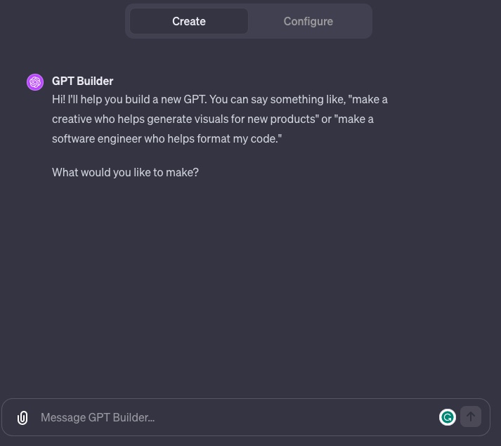 screenshot of chatgpt builder conversation